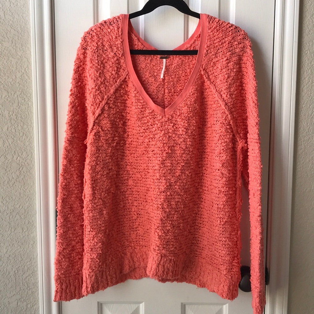 Free People coral chunky knit sweater
